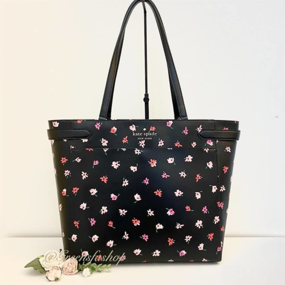 Kate spade purse staci ditsy buds large laptop tote shoulder bag leather…
